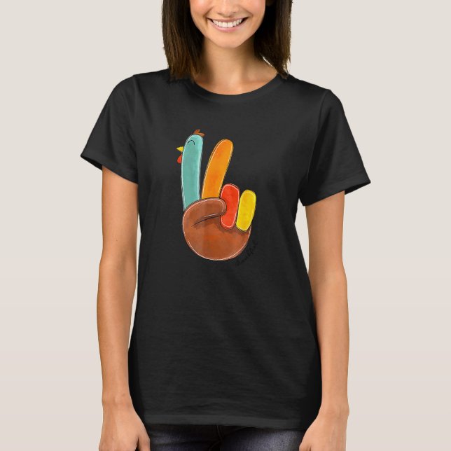 Fredstecken Turkiet Hand Coola Thanksgiving Hippie T Shirt (Framsida)