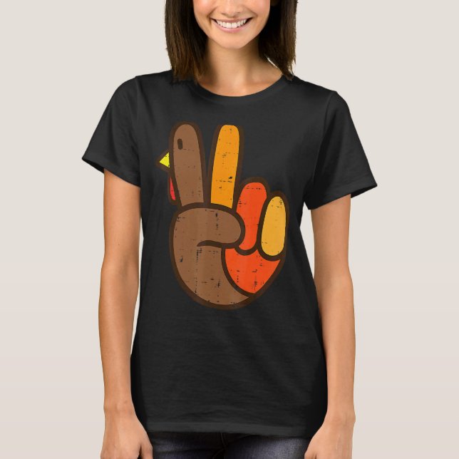 Fredstecken Turkiet Hand Coola Thanksgiving Hippie T Shirt (Framsida)