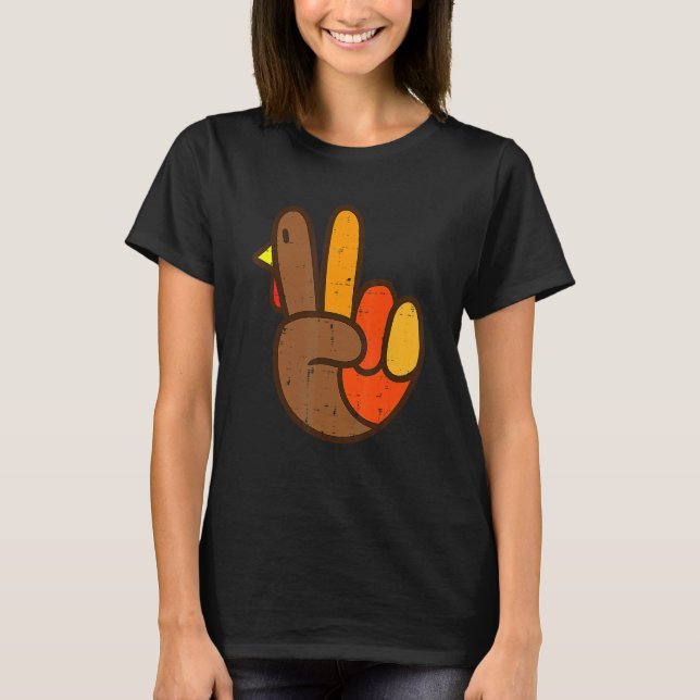 Fredstecken Turkiet Hand Coola Thanksgiving Hippie T Shirt (Framsida)
