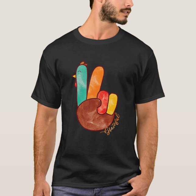 Fredstecken Turkiet Hand Coola Thanksgiving tacksa T Shirt (Framsida)