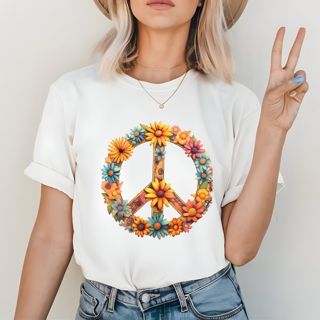Fredsteckenet Återställ blommigt T Shirt (Skapare uppladdad)