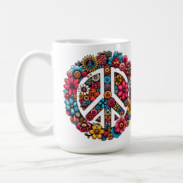fredsteckenet blommigt färg illustration  kaffemugg (Vänster)