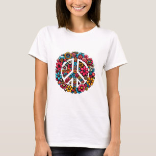 fredsteckenet blommigt färg illustration t shirt