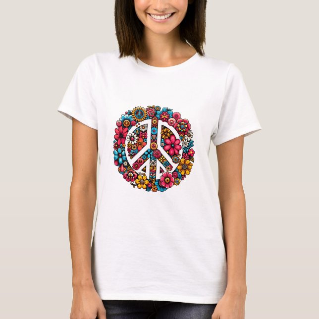 fredsteckenet blommigt färg illustration  t shirt (Framsida)