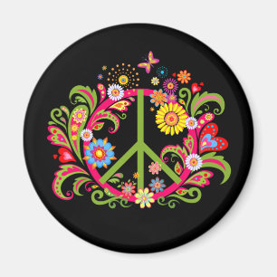 Fredsteckenet blommigt på svart magnet