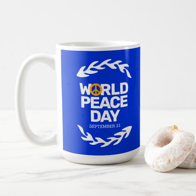 Fredsteckenet Blue Orange World Peace Day Kaffemugg (Med munk)