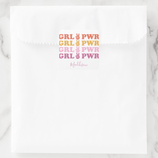 Fredsteckenet Cute Girl Power Fyrkantigt Klistermärke (Väska)