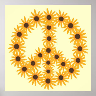 Fredsteckenet Färgning av gult solblommor Poster