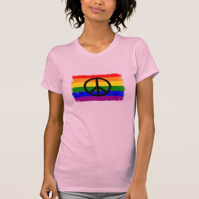 Fredsteckenet Gorgous Distress Rainbow Flagga -Shi Tee (Framsida)