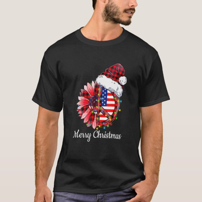 Fredsteckenet Hippie Julafton Ljus Amerika T Shirt (Framsida)