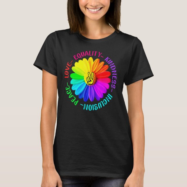Fredsteckenet Kärlek Peace Kindness Equality Inclu T Shirt (Framsida)