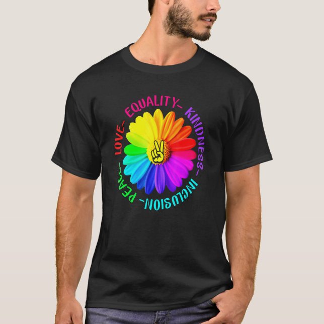 Fredsteckenet Kärlek Peace Kindness Equality Inclu T Shirt (Framsida)