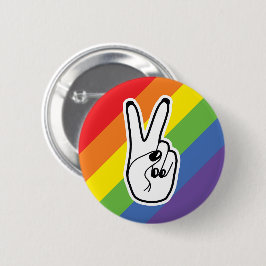 Fredsteckenet Lämnat hand med Rainbow LGBTQ Pride Knapp