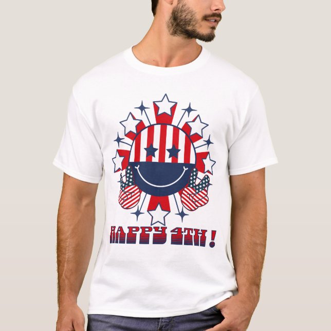Fredsteckenet Lycklig i Patriotic Groovy Ansikte - T Shirt (Framsida)
