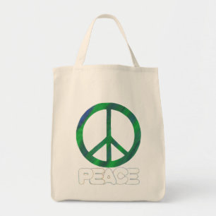 Fredsteckenet med skisserar text, tote bags tygkasse