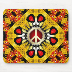 Fredsteckenet Mousepad i Wood Feather Geometric Ar Musmatta
