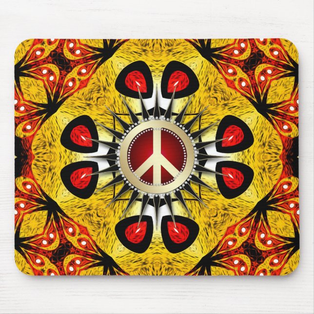 Fredsteckenet Mousepad i Wood Feather Geometric Ar Musmatta (Framsidan)