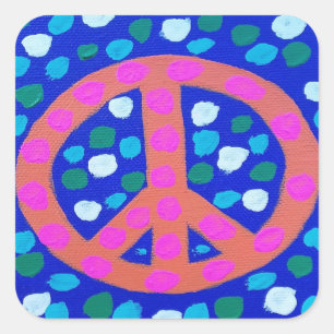 Fredsteckenet orange i blått fyrkantigt klistermärke