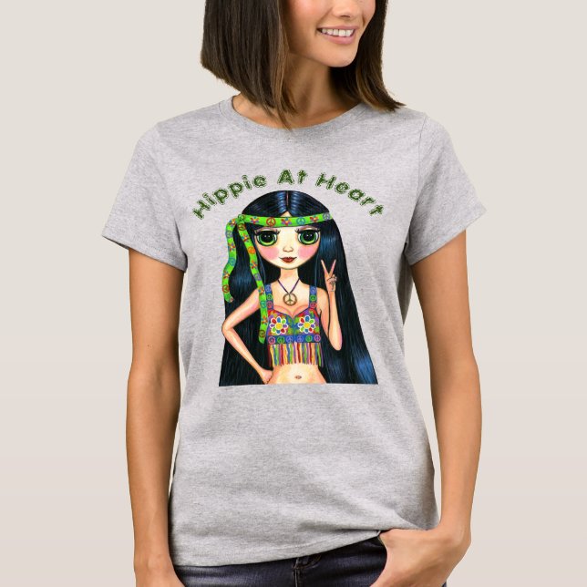 Fredsteckenet Peace out Hippie Chick Headband 1960 T Shirt (Framsida)