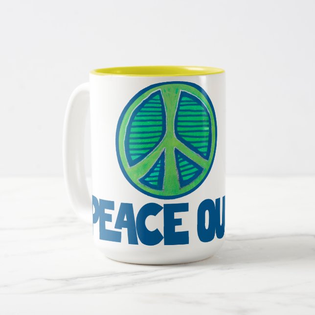 Fredsteckenet Peace out Två-Tonad Mugg (Framsida vänster)