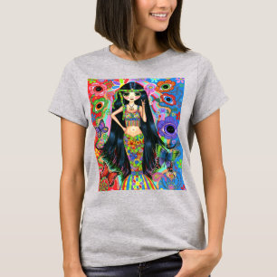 Fredsteckenet Psychedelic Hippie Girl Sjöjungfru S T Shirt