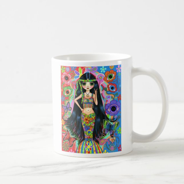 Fredsteckenet Psychedelic Hippie Sjöjungfru Girl D Kaffemugg (Höger)