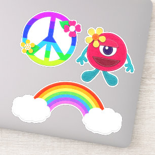 Fredsteckenet Rainbow och Cute Monster Klistermärken
