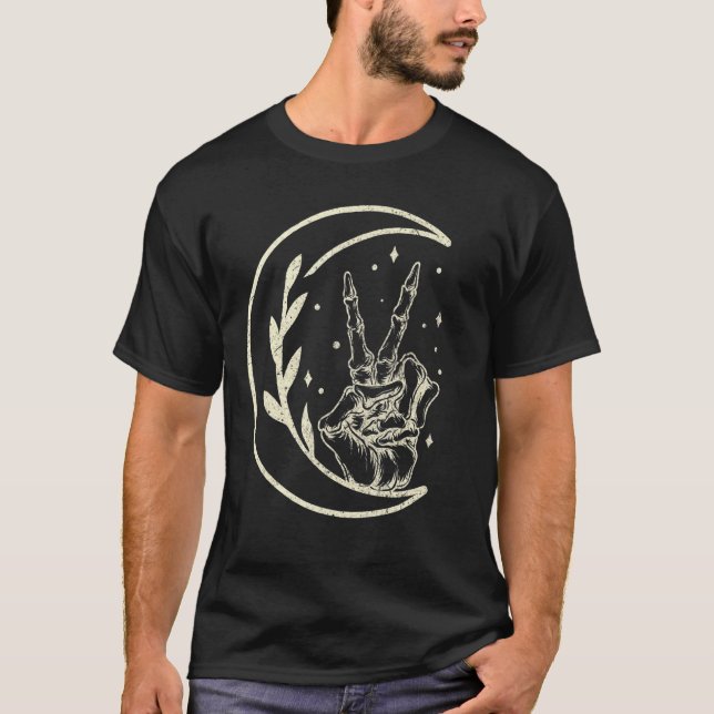 Fredsteckenet Skeleton Peace Hand Finger T Shirt (Framsida)