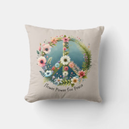 Fredsteckenet söt Retro "Flower Power for Peace" Kudde