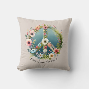 Fredsteckenet söt Retro "Flower Power for Peace" Kudde