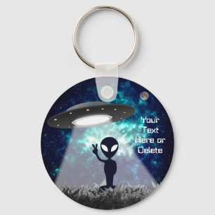 Fredsteckenet UFO Planet Blue Galaxy Nyckelring