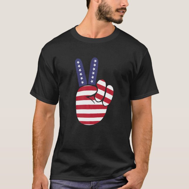 Fredsteckenet USA:s Finger-segrare Flagga T Shirt (Framsida)