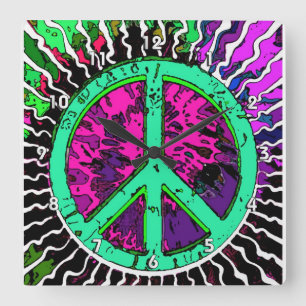 Fredsteckenet vild Trippy Hippie Fyrkantig Klocka