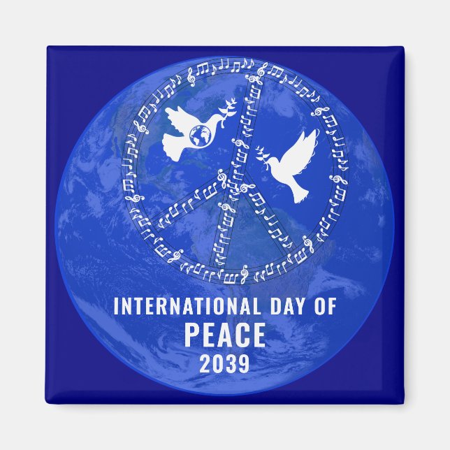 Fredsteckenet World Peace Doves Peace on Earth Day Magnet (Framsidan)