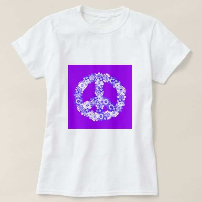 Fredsteckenets Blommigt Lila T Shirt (Design framsida)
