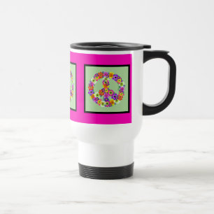Fredsteckenets Blommigt med fuchsia och svart grän Resemugg