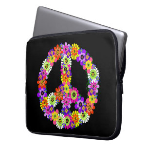 Fredsteckenets Blommigt på svart Laptop Sleeve