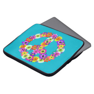 Fredsteckenets Blommigt på turkos Laptop Sleeve