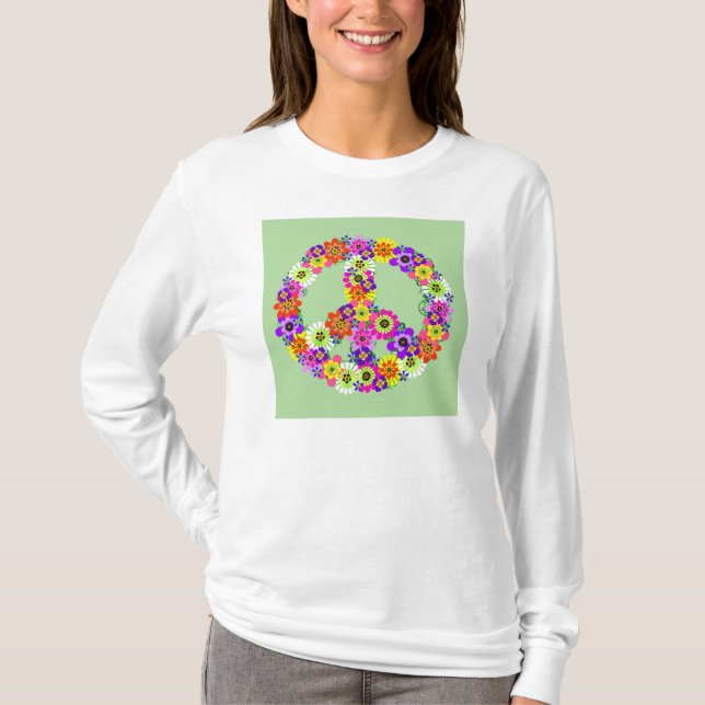 Fredsteckenets Blommigt T Shirt (Framsida)