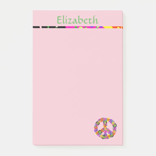 Fredsteckenets Personlig med Namn i Rosa Post-it Block (Framsida)