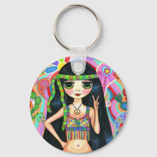 FredsteckenHippieflicka Keychain Nyckelring