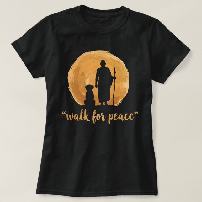 Fredsvandrande munkar med Aloka-hund T Shirt (Design framsida)