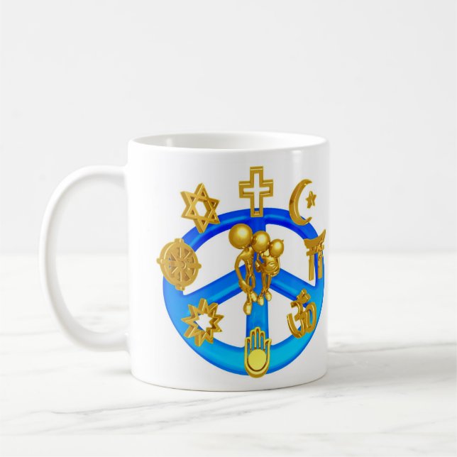 Fredsymbol som förenar alla världsreligioner kaffemugg (Vänster)