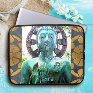 Fredturkos Buddha Statue Guld Mosaic Photo Laptop Fodral