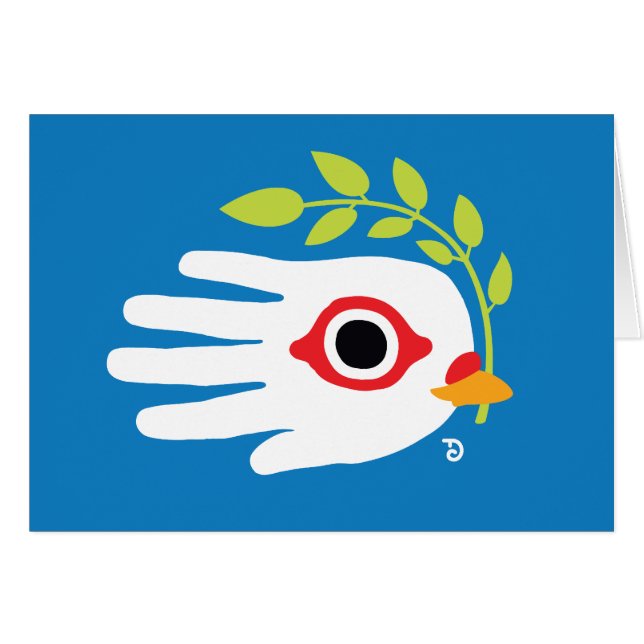 Fredvitduva med olivgrön gren hälsningskort (Framsidan Horizontal)