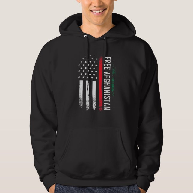 Free Afghanistan American Flagga Afghan Support Id Hoodie (Framsida)