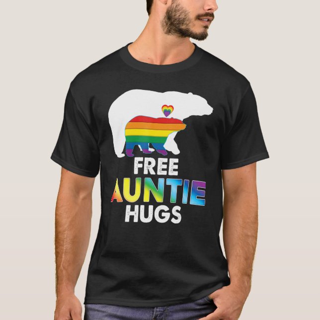 Free Auntie Hugs Rainbow Bear Lgbt Pride Gay Lesbi T Shirt (Framsida)