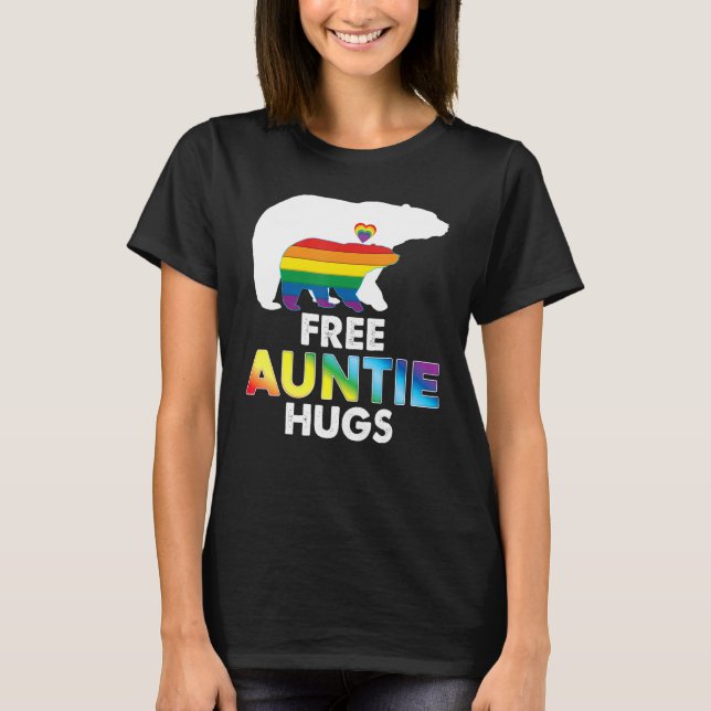Free Auntie Hugs Rainbow Bear Lgbt Pride Gay Lesbi T Shirt (Framsida)