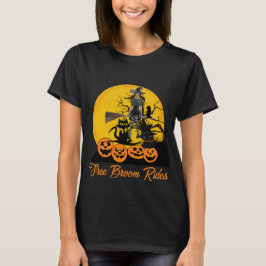 Free Broom Rides Halloween Witch Cats Pumpkins Rol T Shirt
