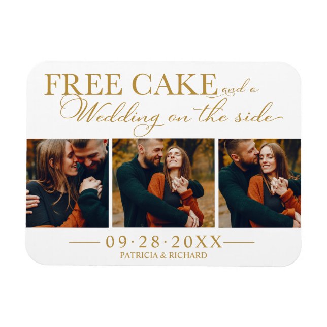 Free Cake Funny Bröllop spara datum 3 Photo Magnet (Horisontell)